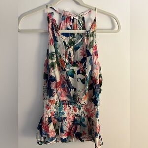 Parker silk ruffle sleeveless floral boho top camisole sz XS green pink cream